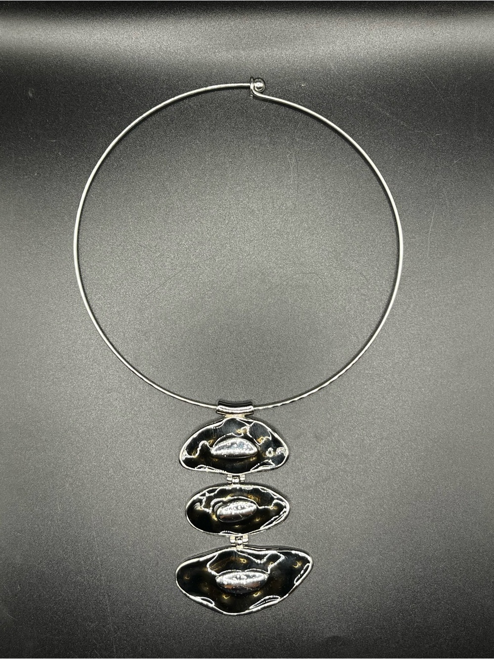 Silver-Tone Black Enamel Triple Pendant Choker Necklace